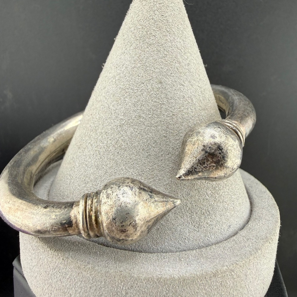 Vintage Torque Bangle Silver Tone Tribal Pointed Cuff Untested 7.5"